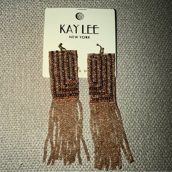 KAY LEE Jewelry - Brown Gold Rust Beaded Fringe Statement Dangle Vacay Night Out Earrings